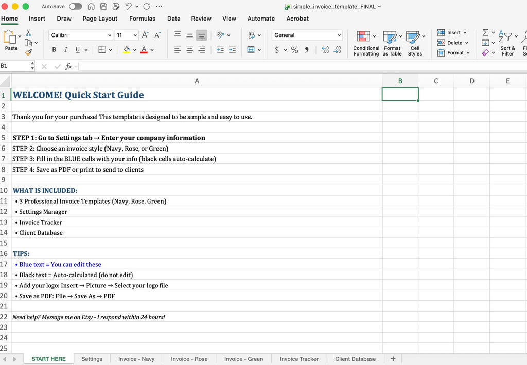Invoice Template Excel | Professional Invoice Tracker | Small Business Invoicing System | Freelance | Instant Download