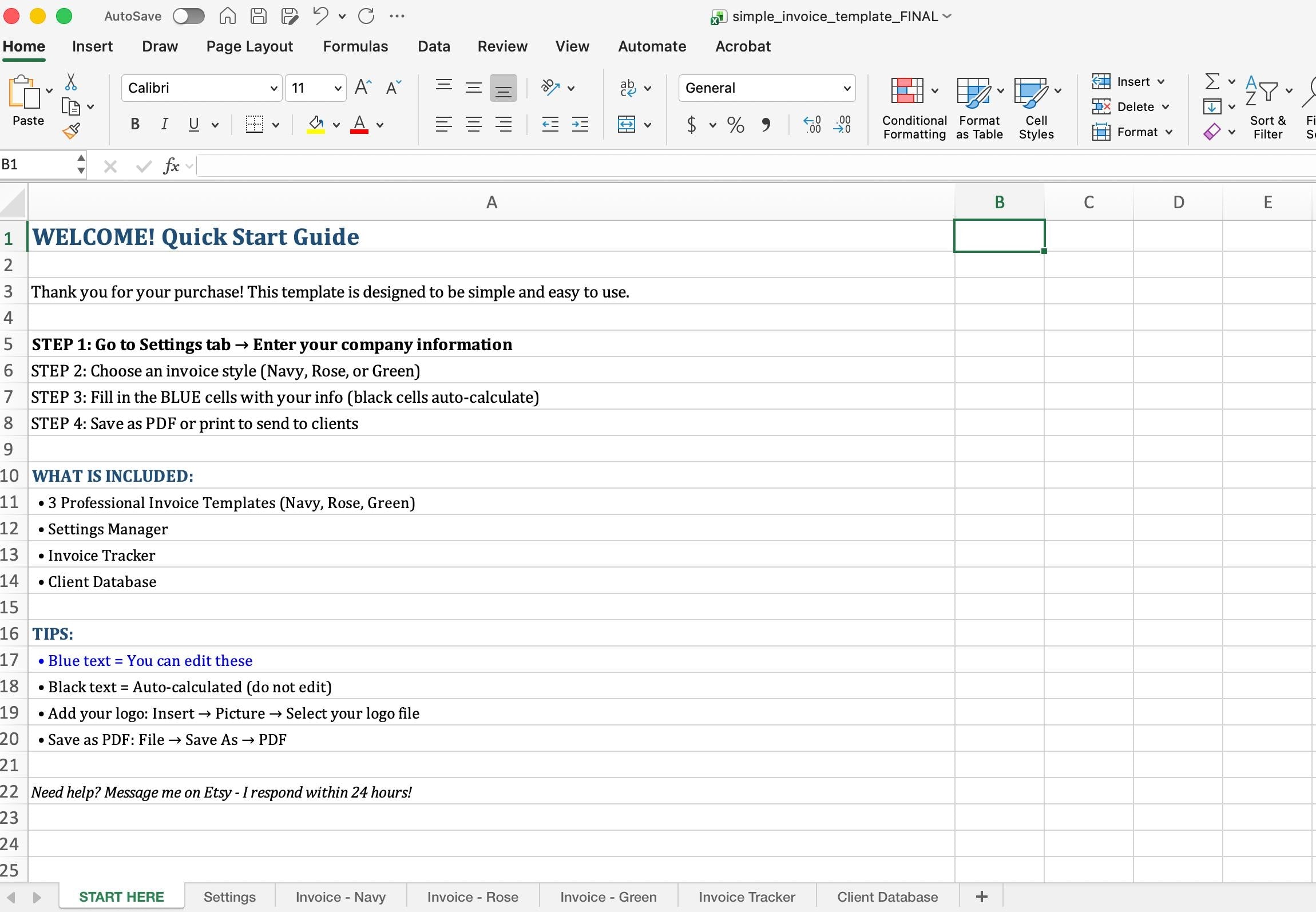 Invoice Template Excel | Professional Invoice Tracker | Small Business Invoicing System | Freelance | Instant Download