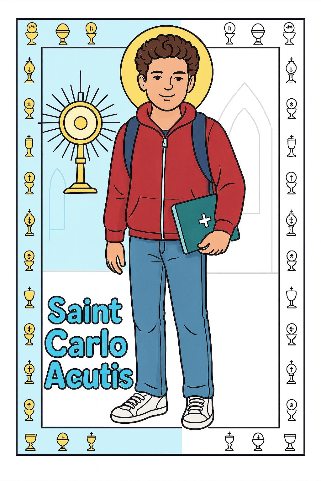Carlo Acutis 4-Page Mini Coloring Book • Catholic Saints Printable • Religious Kids Activity • Download