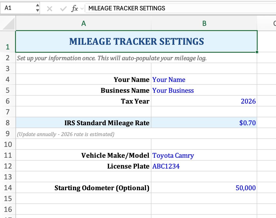 Mileage Tracker Excel | IRS Mileage Log | Business Miles Tax Deduction | Google Sheets | Instant Download