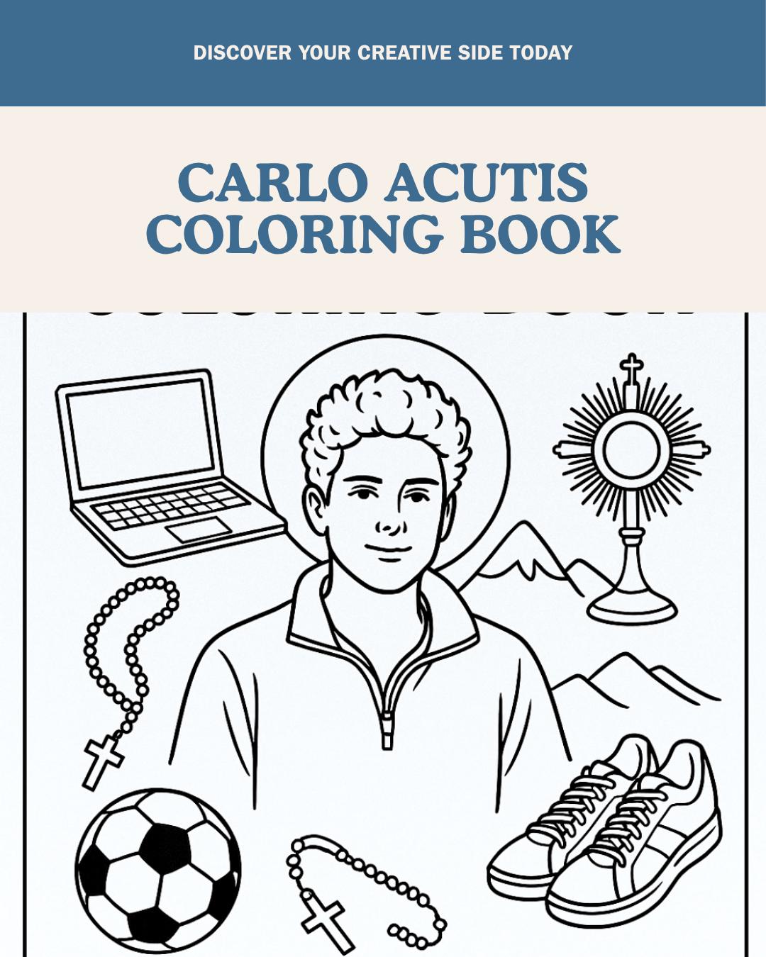 Carlo Acutis 4-Page Mini Coloring Book • Catholic Saints Printable • Religious Kids Activity • Download
