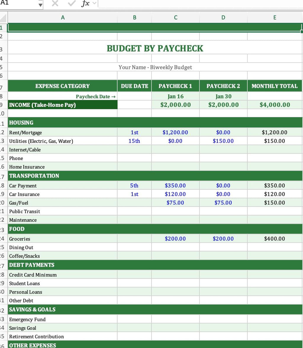 Paycheck Budget Spreadsheet | Biweekly Budget Planner | Budget by Paycheck | Excel Google Sheets | Download