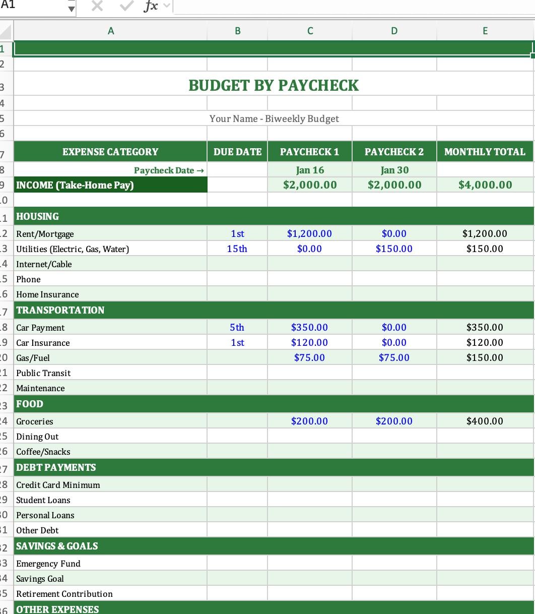 Paycheck Budget Spreadsheet | Biweekly Budget Planner | Budget by Paycheck | Excel Google Sheets | Download