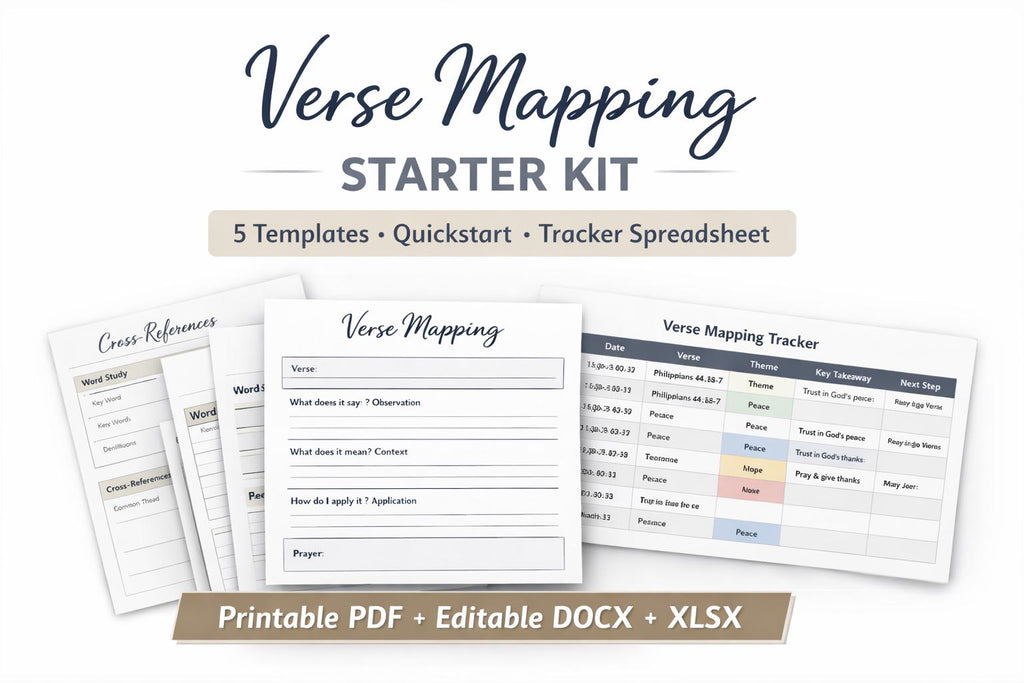 Verse Mapping Templates + Quickstart Guide | Printable Bible Study Worksheets + Tracker Spreadsheet | Digital Download